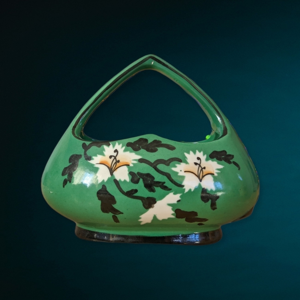 Czechoslovakian Pottery Midcentury Brides Basket ~ Handpainted Ceramic floral